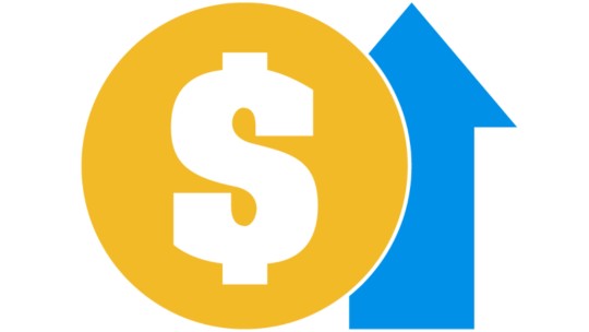 Graphic of coin with upward arrow